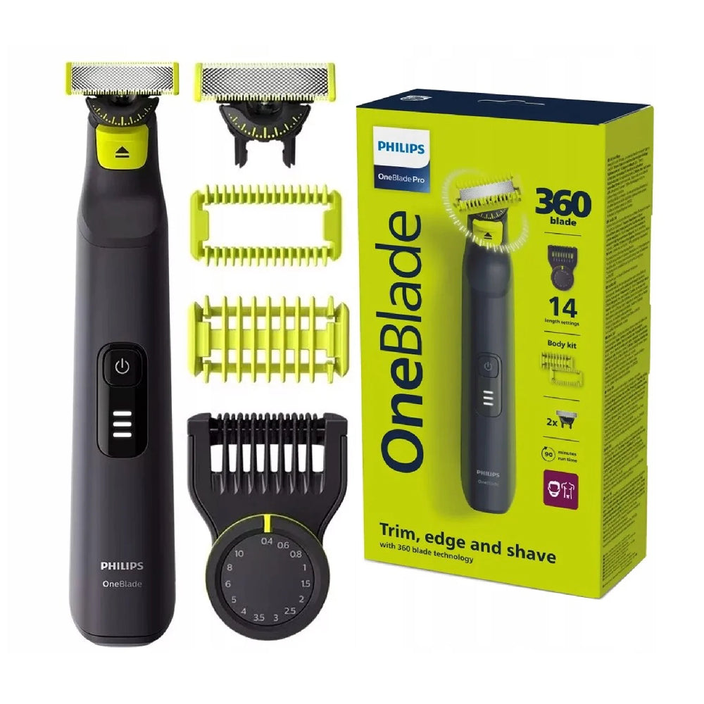 Philips | OneBlade Pro 360 Face & Body QP6652/61 | Hybrid Trimmer & Shaver | 20 Length Settings | Wet & Dry | Grey/Black