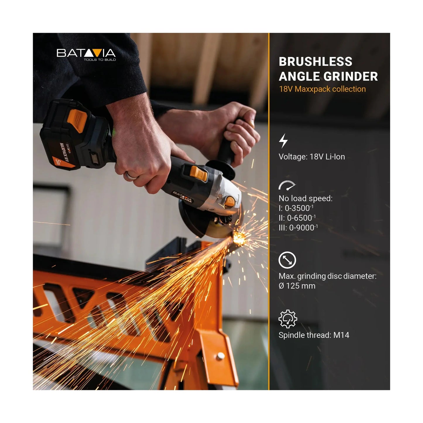 Batavia B.V. | 18V Cordless Brushless Angle Grinder | 125 mm