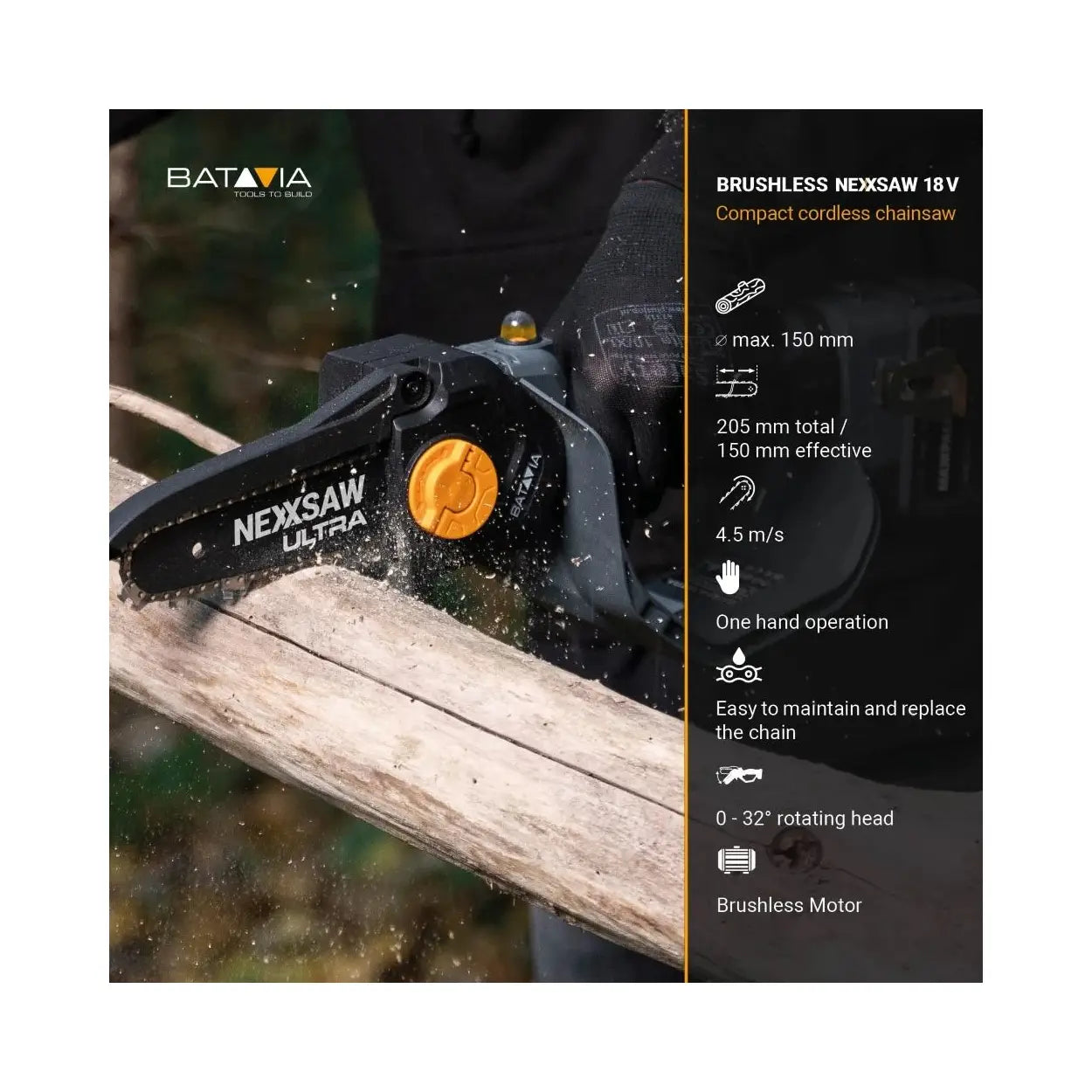 Batavia B.V. | 18V Nexxsaw Cordless Brushless One-Hand Chainsaw V3 Ultra
