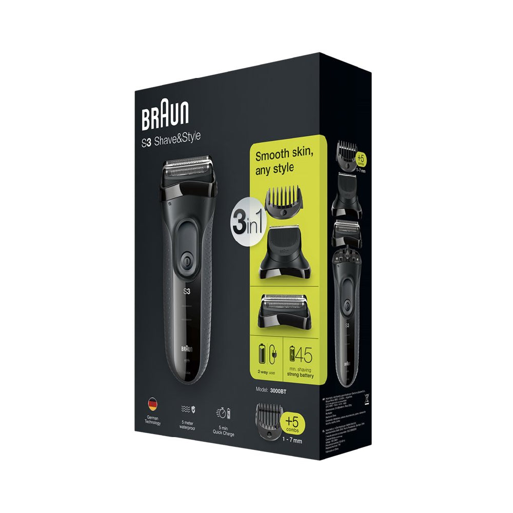 Braun | Series 3 Shave&Style 3000BT | 3-in-1 Electric Shaver | Black