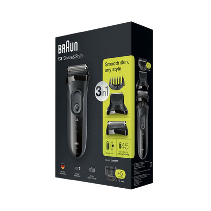Braun | Series 3 Shave&Style 3000BT | 3-in-1 Electric Shaver | Black