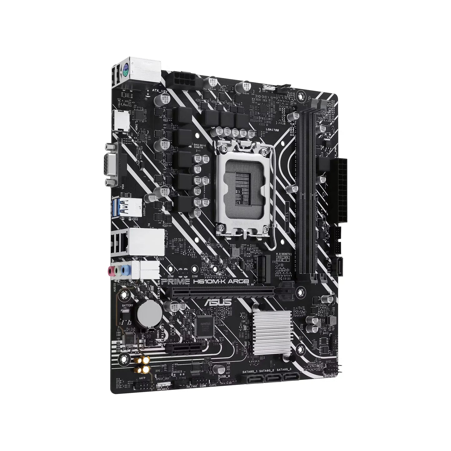Asus | PRIME H610M-K ARGB | Processor Socket LGA1700 Socket | Chipset Type Intel H610 | Supported RAM Technology DDR5 SDRAM