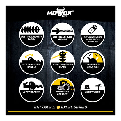 MoWox EHT 6362 Li | 62V Excel Cordless Hedge Trimmer | Tool Only