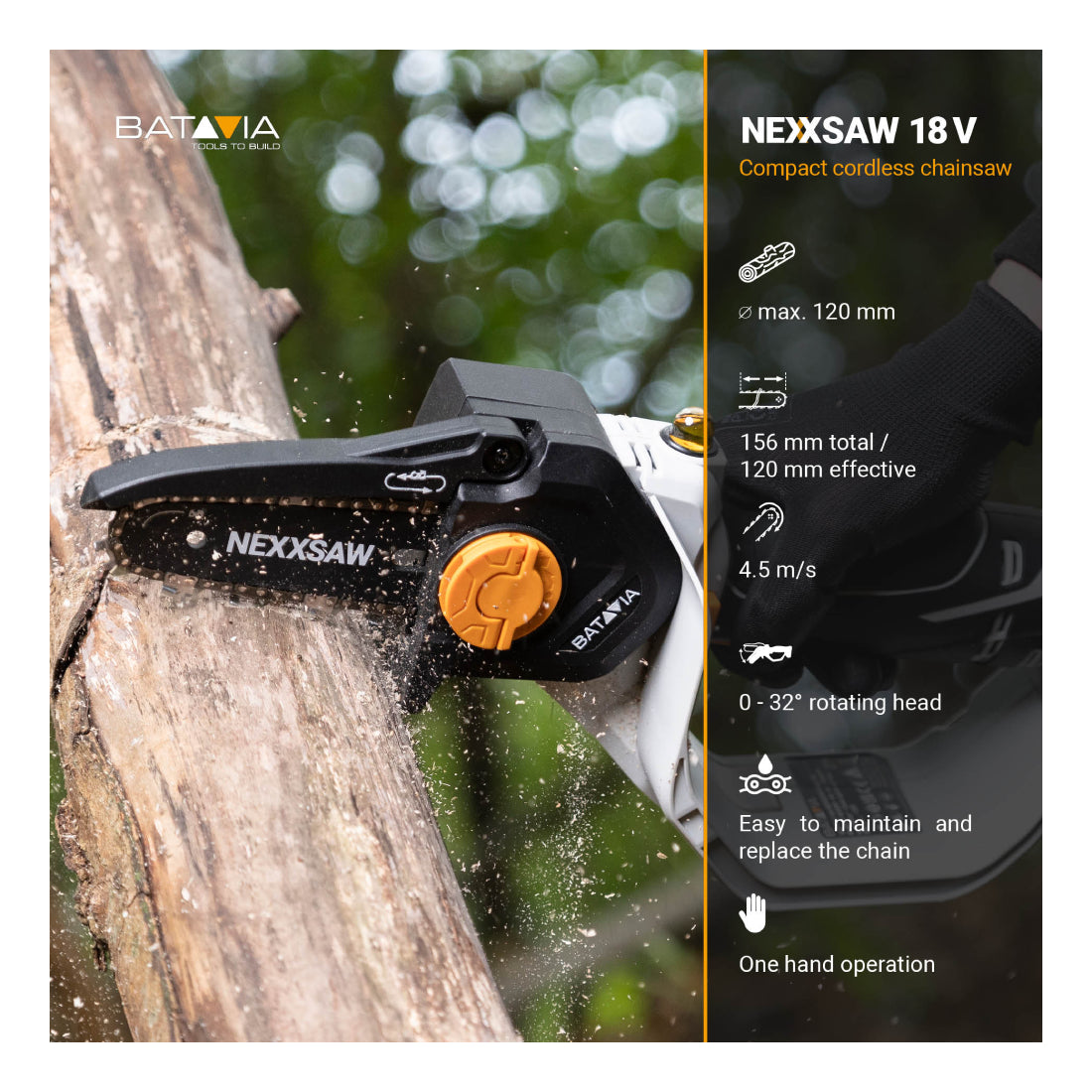 Batavia Nexxsaw 6" V3 | 18V Cordless One-Hand Chainsaw | Without Battery