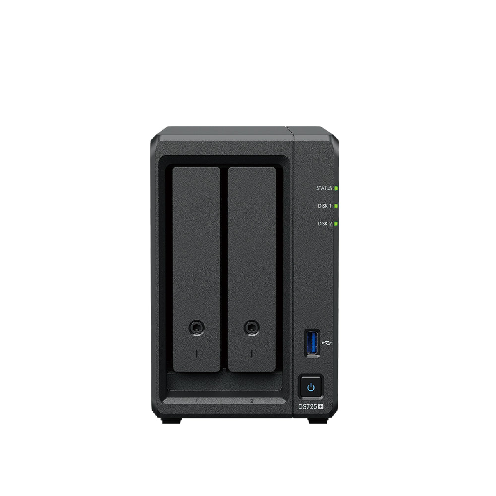 Synology | DS725+ | 2-Bay DiskStation NAS | AMD Ryzen R1600 | 4GB RAM | 2.5GbE | Tower