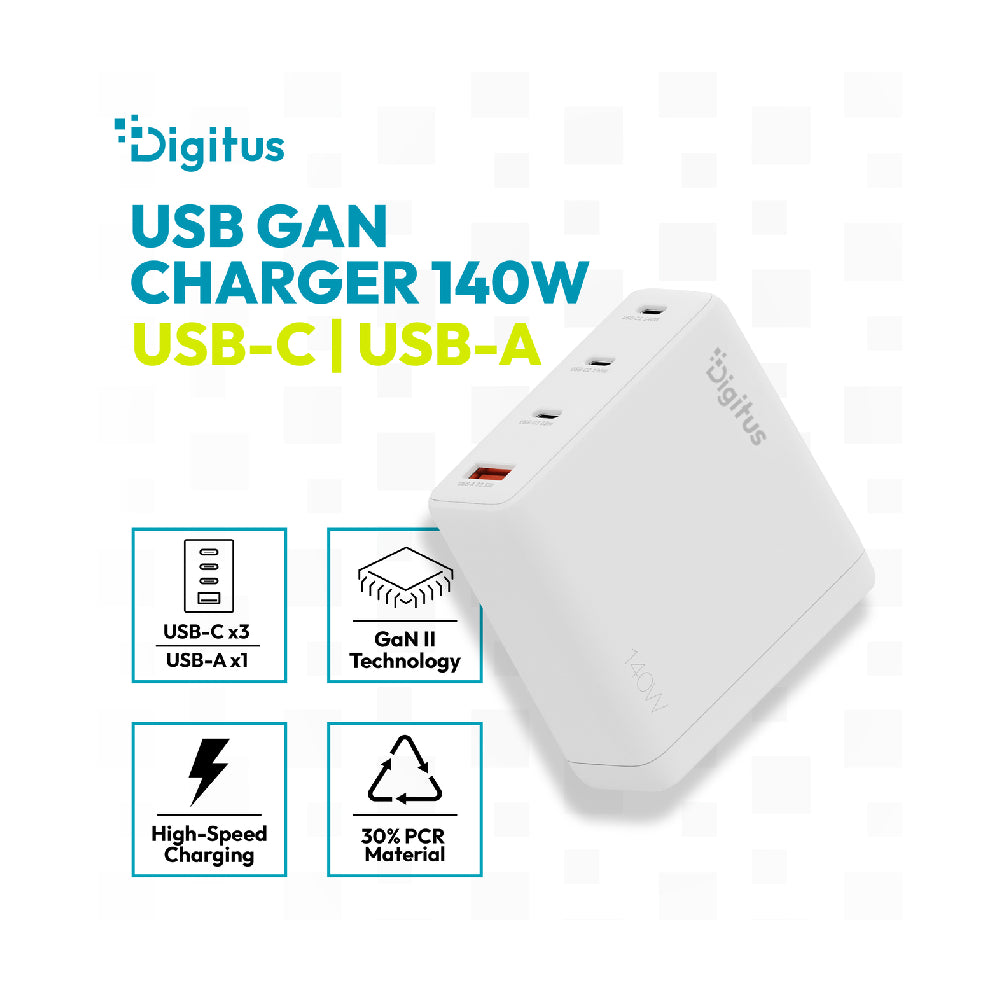 DIGITUS | DA-10305 | Power Adapter | 140W | 3x USB-C | 1x USB-A | White