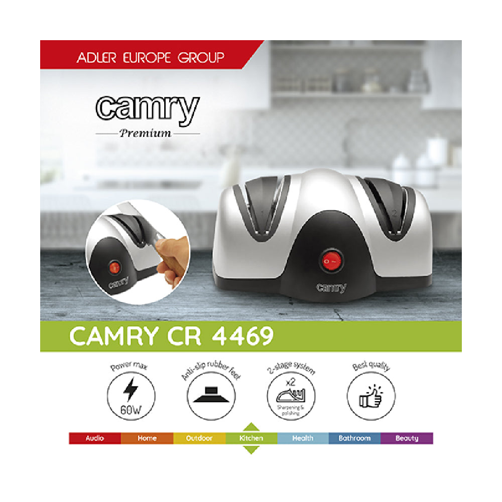 Camry | CR 4469 | Knife sharpener | 60W | 2-stage sharpening | Black/Silver