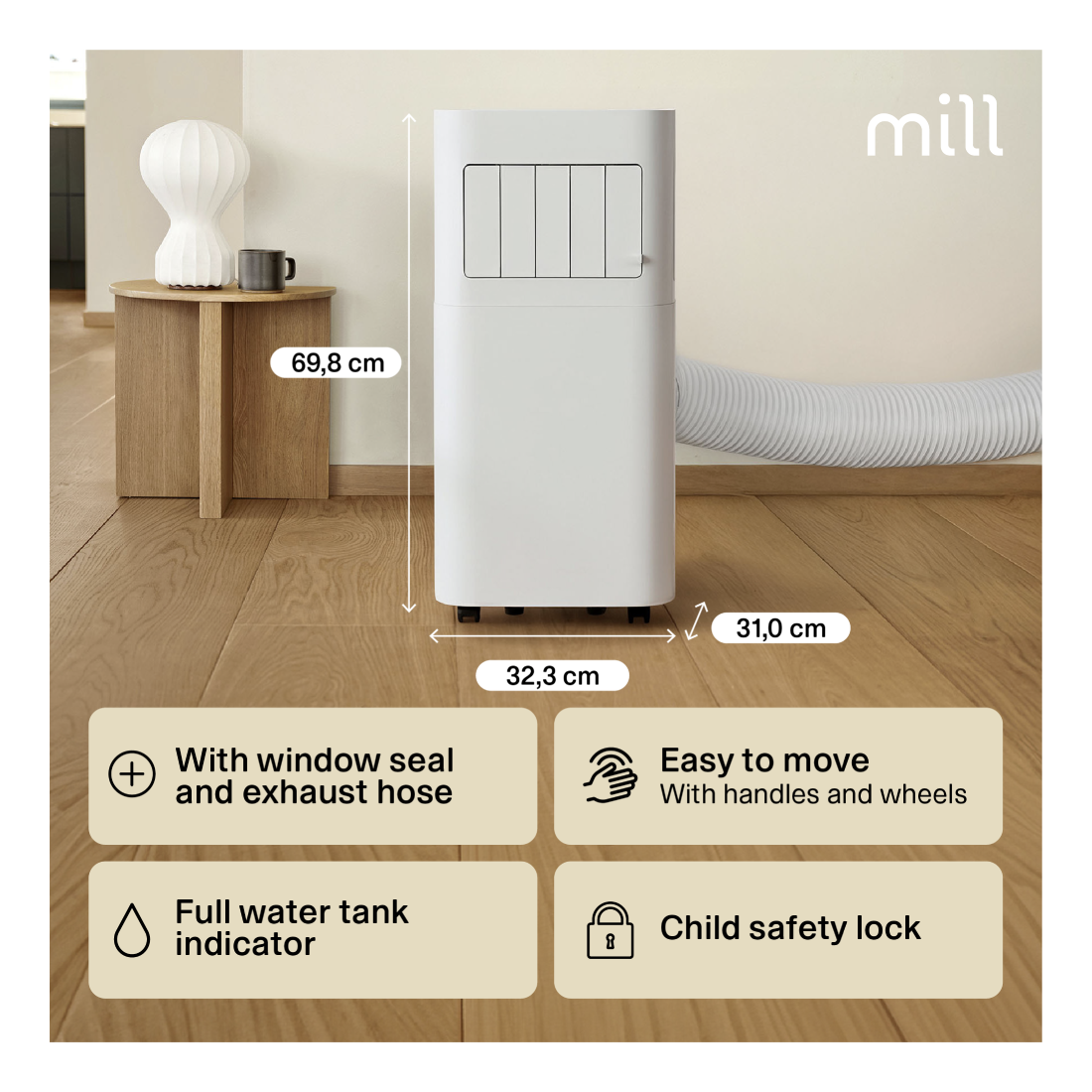 Mill | MPAC9000 | Portable Air Conditioner | 9000 BTU | White