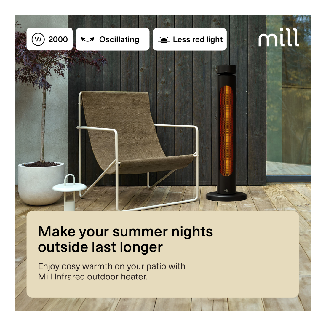 Mill | CBOC20FLOOR | Outdoor Infrared Heater | 2000 W | Black