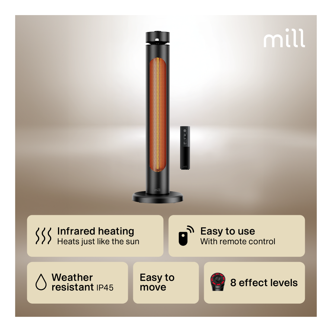 Mill | CBOC20FLOOR | Outdoor Infrared Heater | 2000 W | Black