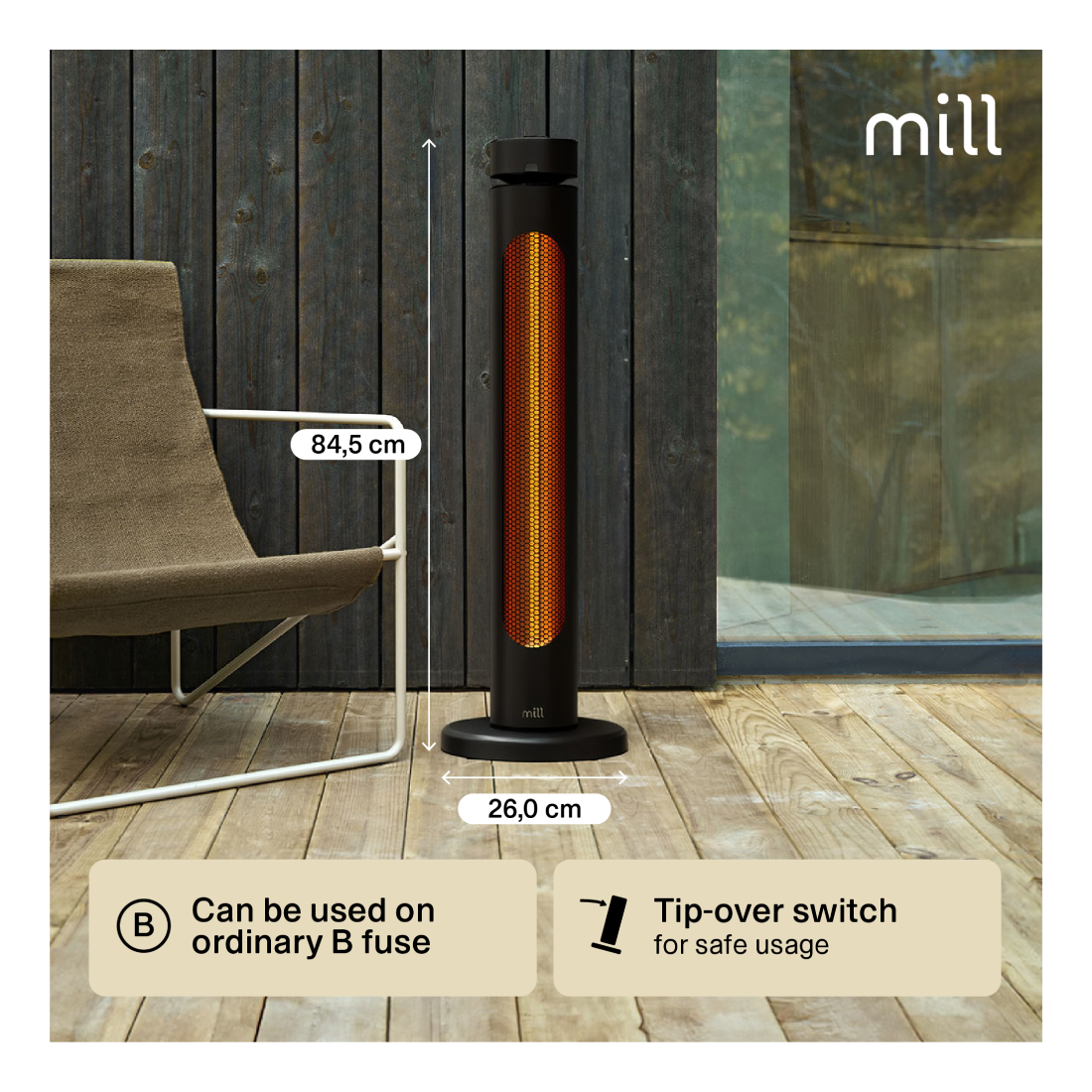 Mill | CBOC20FLOOR | Outdoor Infrared Heater | 2000 W | Black