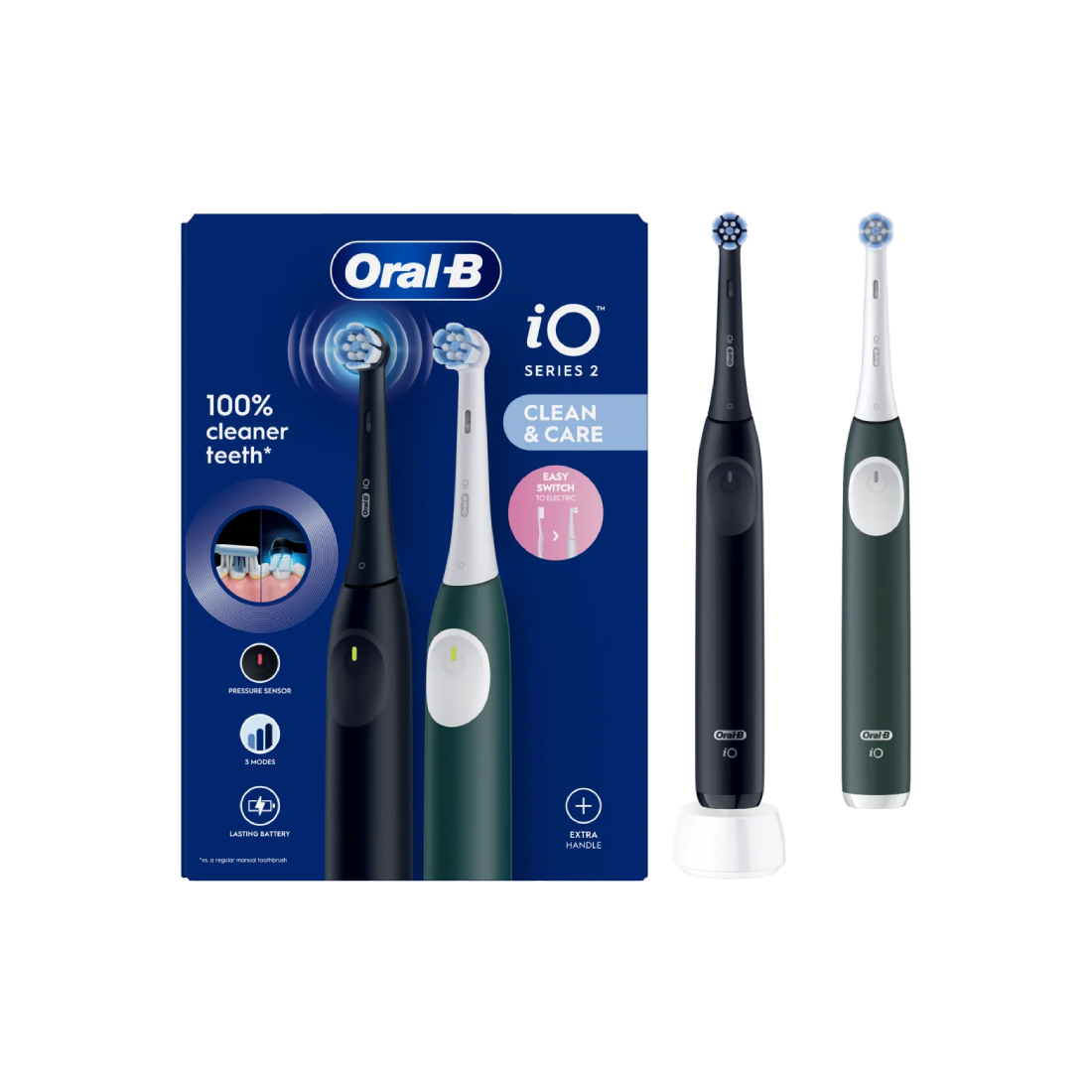 Oral-B | iO2 Series Duo | Electric Toothbrush | Rechargeable | 3 modes | Black / Green