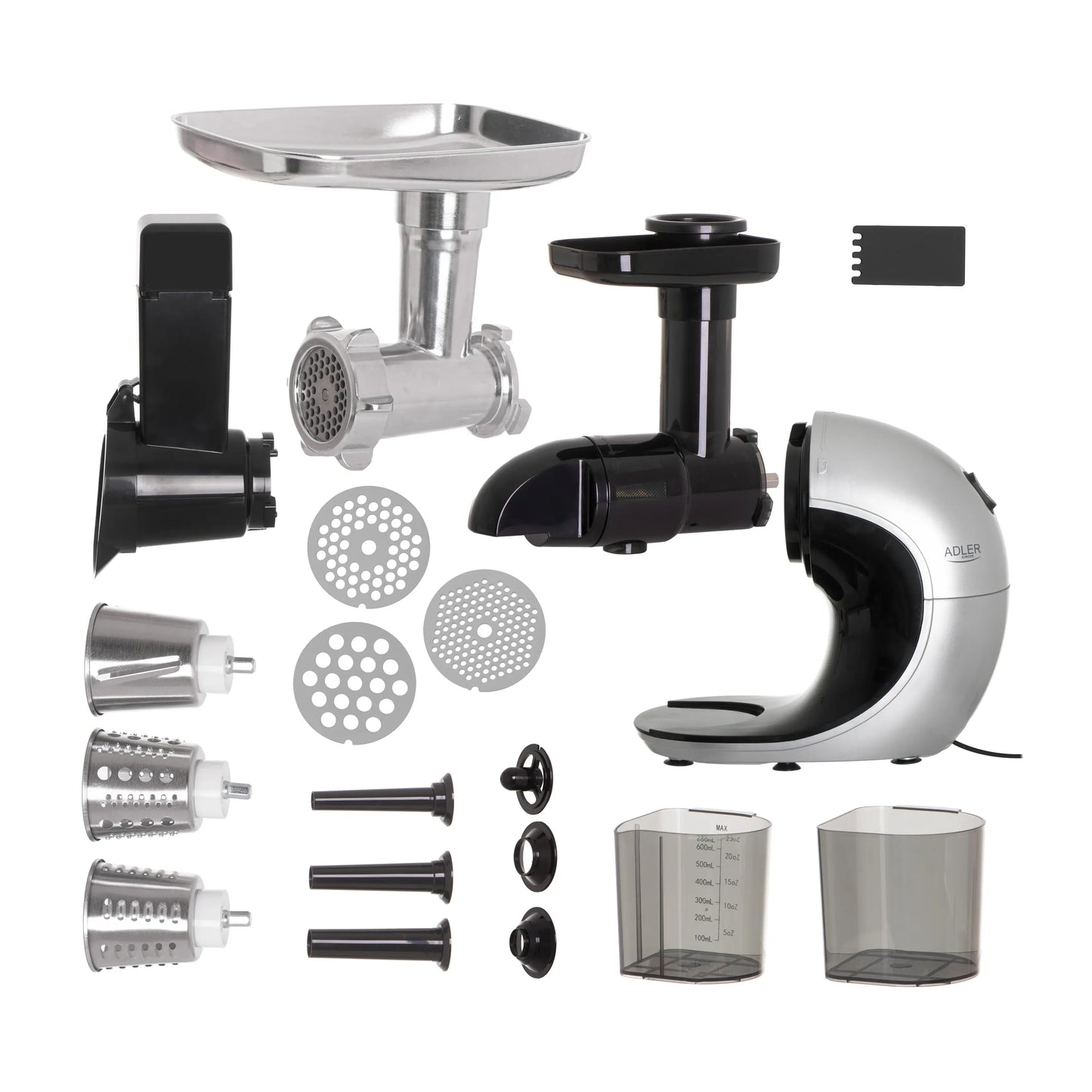 Adler | Slow-speed juicer 3in1 - Meat mincer, Juicer, Vegetable grater | AD 4131 | Stainless Steel