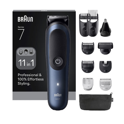 Braun | All-in-One Series 7 AIO7540 | Grooming Kit | 11in1 | Cordless | 14 length settings | Waterproof | Black / Blue