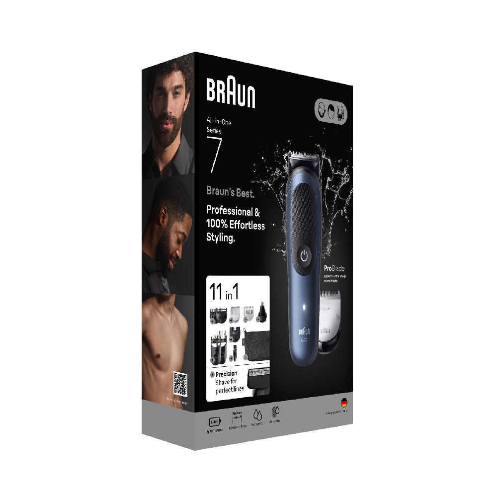 Braun | All-in-One Series 7 AIO7540 | Grooming Kit | 11in1 | Cordless | 14 length settings | Waterproof | Black / Blue