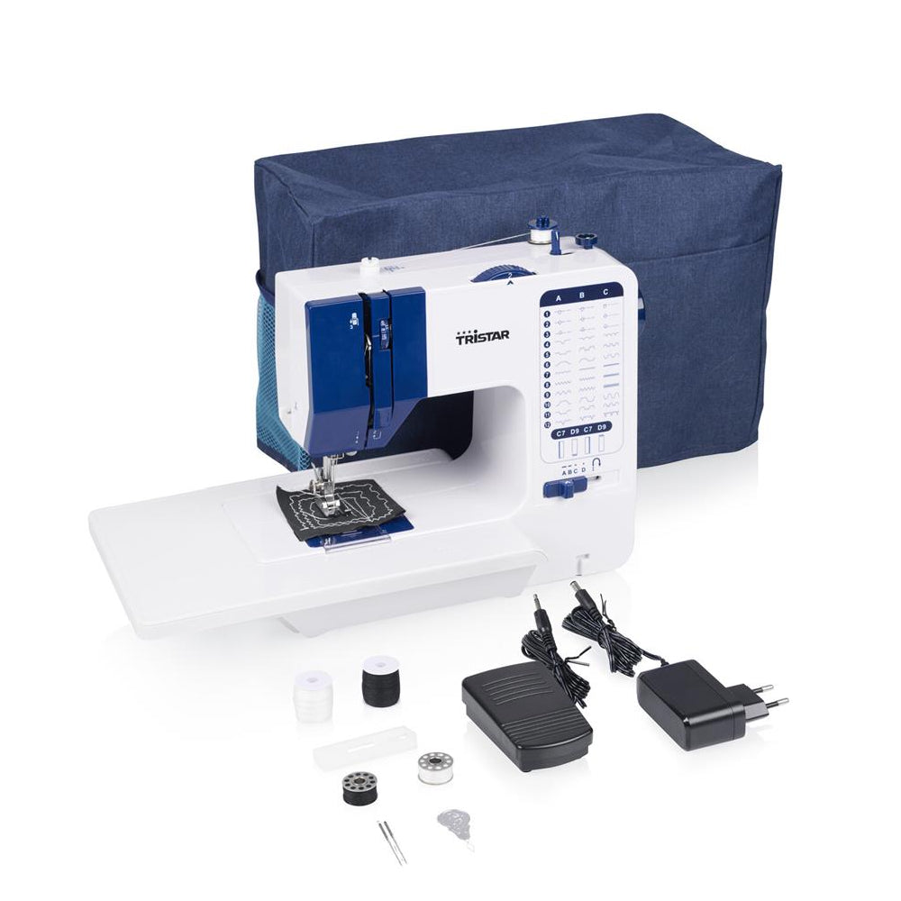 Tristar | SM-6005 | Sewing machine | 38 stitches | 1 buttonhole | Free arm | White / Blue
