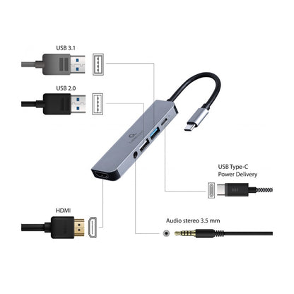 Cablexpert | Docking Station | A-CM-COMBO5-02 | USB-C 3.1 | HDMI | 1GbE | Black/Grey