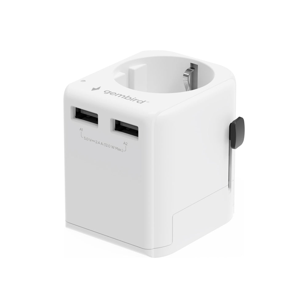 Gembird | Travel Power Plug Adapter | TPA-EU2A12-01-W | USB-A | White