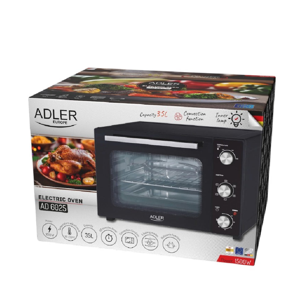 Adler | AD 6025 | Electric oven | 35L | 1500W | Convection & Rotisserie | 90-230°C | Black