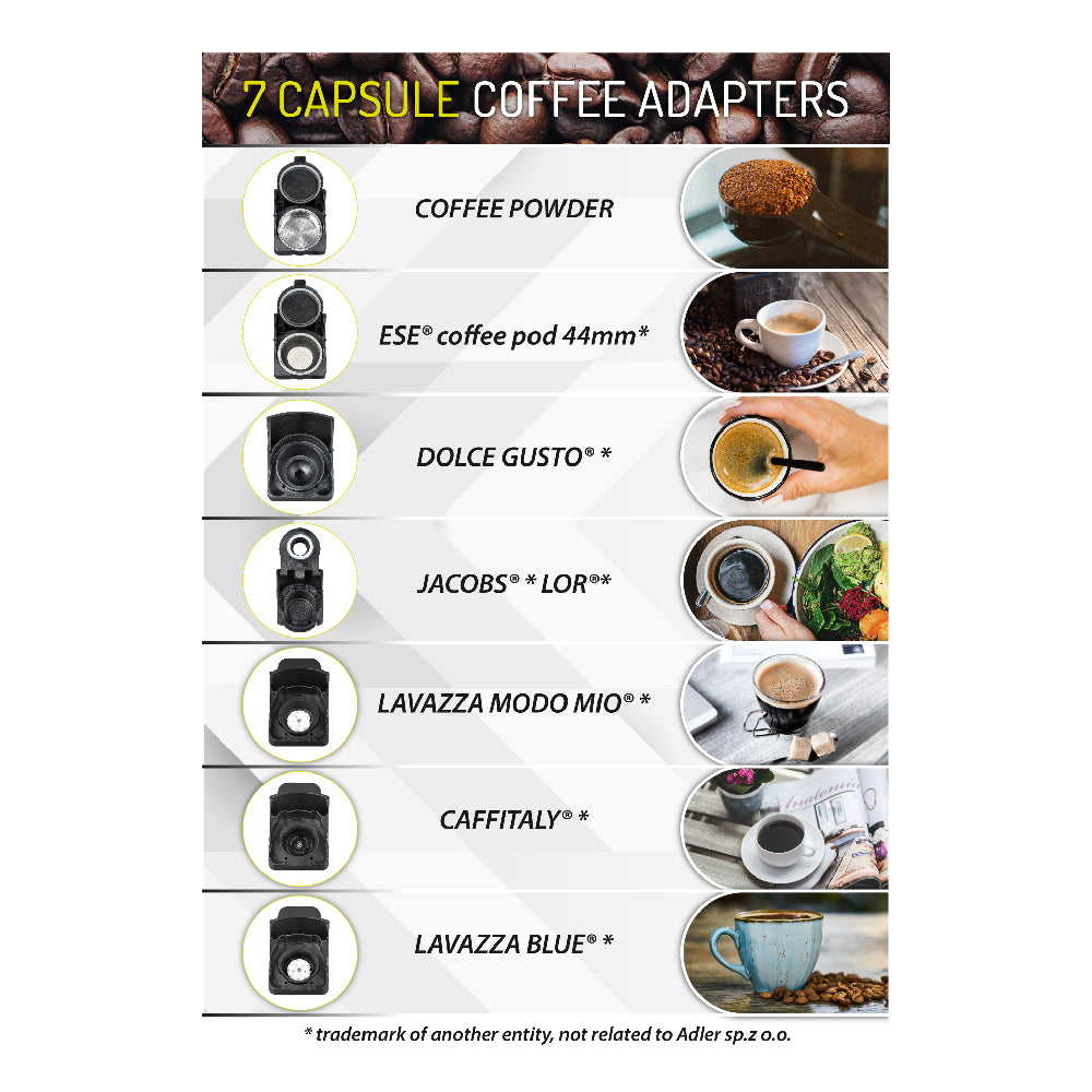 Camry Premium | CR 4414 | Coffee machine | Multi-capsule 5-in-1 | 19 bar | 1450W | 0.6L | White