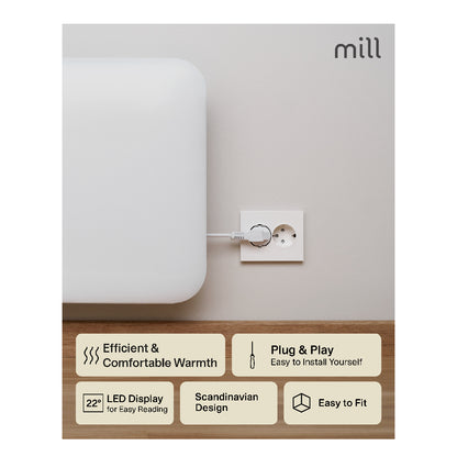 Mill | IB250 Steel | Panel Heater | 250W | Suitable for 2-5 m² | Digital Thermostat | IPX4 | White
