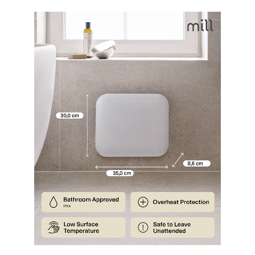 Mill | IB250 Steel | Panel Heater | 250W | Suitable for 2-5 m² | Digital Thermostat | IPX4 | White
