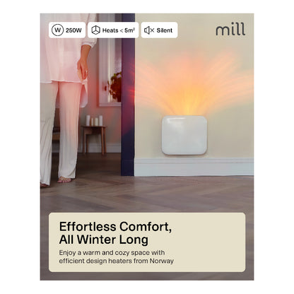 Mill | IB250 Steel | Panel Heater | 250W | Suitable for 2-5 m² | Digital Thermostat | IPX4 | White
