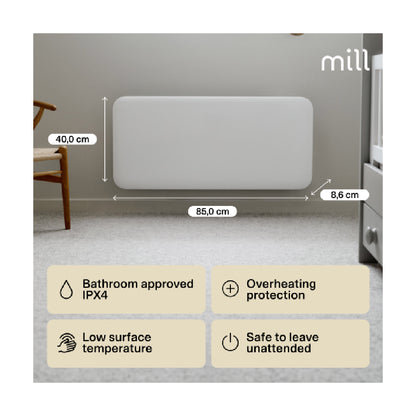 Mill | IB900DN Steel | Panel Heater | 900W | IPX4 | White