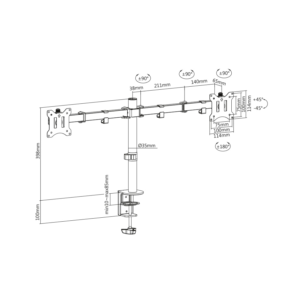 Digitus | Mounts | DA-90400 Dual Monitor Clamp Mount | Black