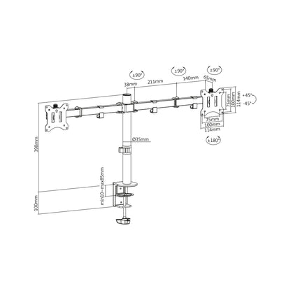 Digitus | Mounts | DA-90400 Dual Monitor Clamp Mount | Black