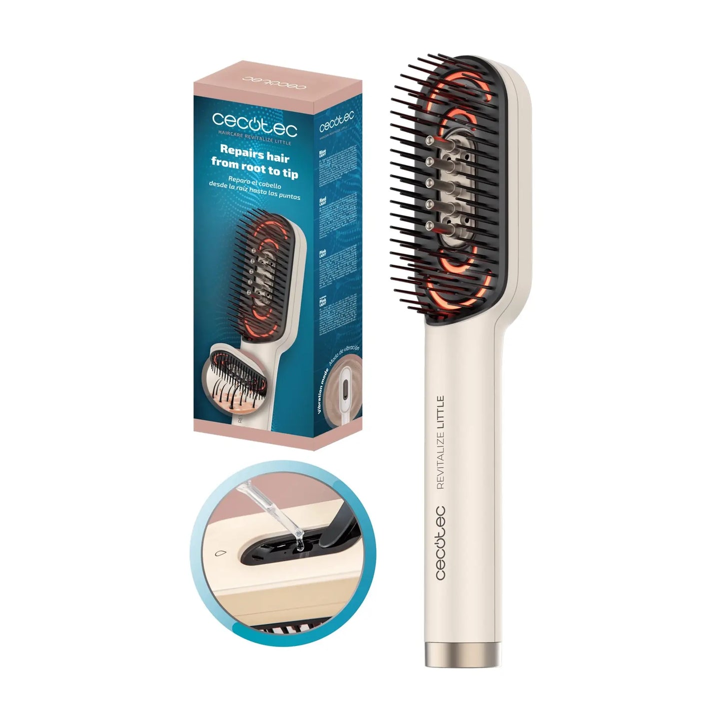 Cecotec | Light therapy hair brush/massager - cordless | Revitalize Little | Cream