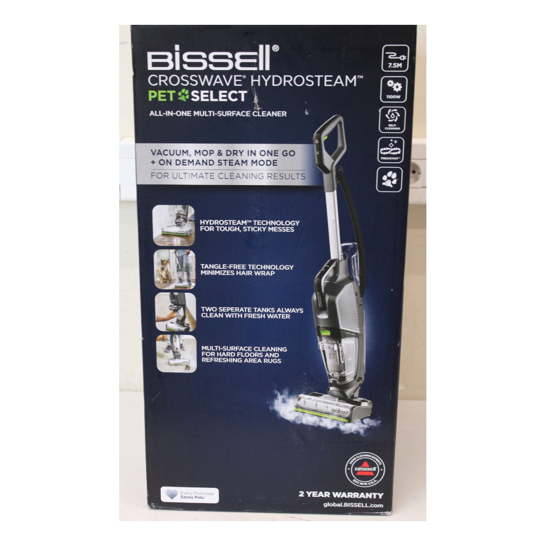 BISSELL | CrossWave HydroSteam PET Select 3527N | Corded Stick Vacuum Cleaner | Wet & Dry | 1100 W | Grey | UNPACKED, SCRATCHES, MISSING INNER PACKAGING | OUTLET