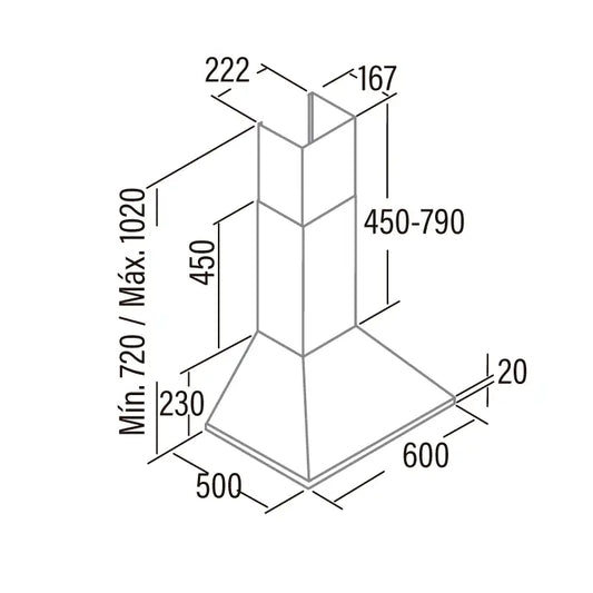 CATA | Hood | 600 X /M | Chimney | Class C | Width 60 cm | Silver