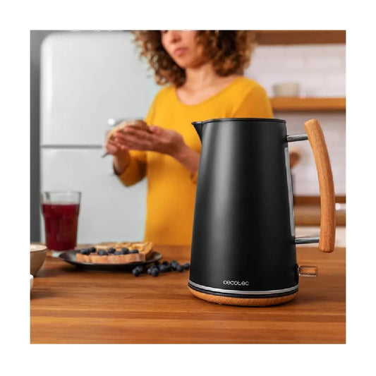Cecotec | Wasserkocher | ThermoSense 400 Woody | 1,7 L | 3000 W | Edelstahl | Schwarz