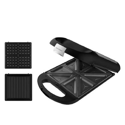 Cecotec | 3-in-1 Sandwich & Waffle Maker | Rock'nToast Family 3in1 | 1500 W | 180° Flip System | RockStone Coating | Black
