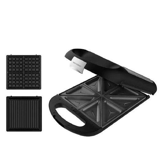 Cecotec | 3-in-1 Sandwich- und Waffeleisen | Rock'nToast Family 3in1 | 1500 W | 180°-Klappsystem | RockStone Beschichtung | Schwarz