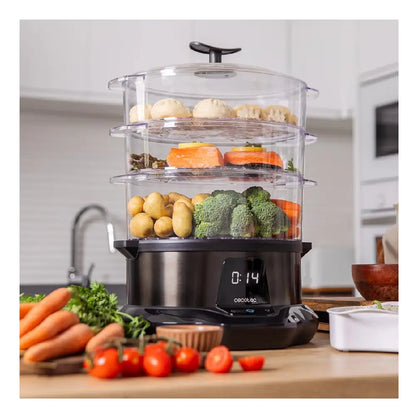 Cecotec | Food Steamer | Vapovita 3000 Pro | 800 W | 9 L Capacity | 3 Baskets | Timer | Stainless Steel / Black