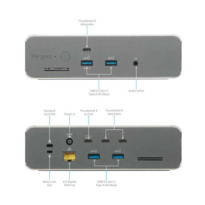 Targus | Thunderbolt 5 Triple Video 8K EcoSmart Dock with 140W EPR | DOCK230EUZ | Thunderbolt 5 Docking Station | Silver