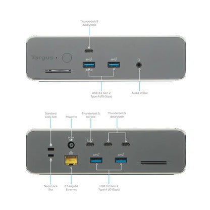 Targus | Thunderbolt 5 Triple Video 8K EcoSmart Dock with 140W EPR | DOCK230EUZ | Thunderbolt 5 Docking Station | Silver