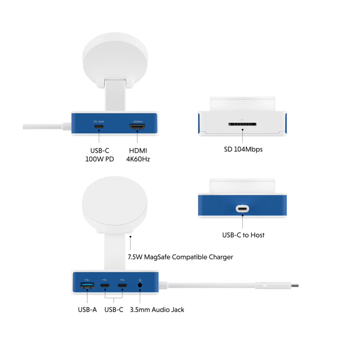 Hyper | Hub USB-C HyperDrive Flex MagCharge | HD8100BUGL | Hub USB-C | Blanc/Bleu