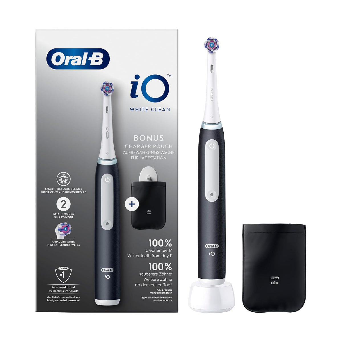 Oral-B | iO White Clean | elektrische Zahnbürste | wiederaufladbar | Schwarz/Weiß