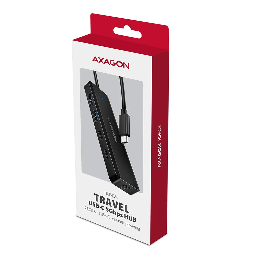 AXAGON | HUE-C2C | USB-C Travel Hub | 5 Gbps | 2×USB-A | 2×USB-C | Black