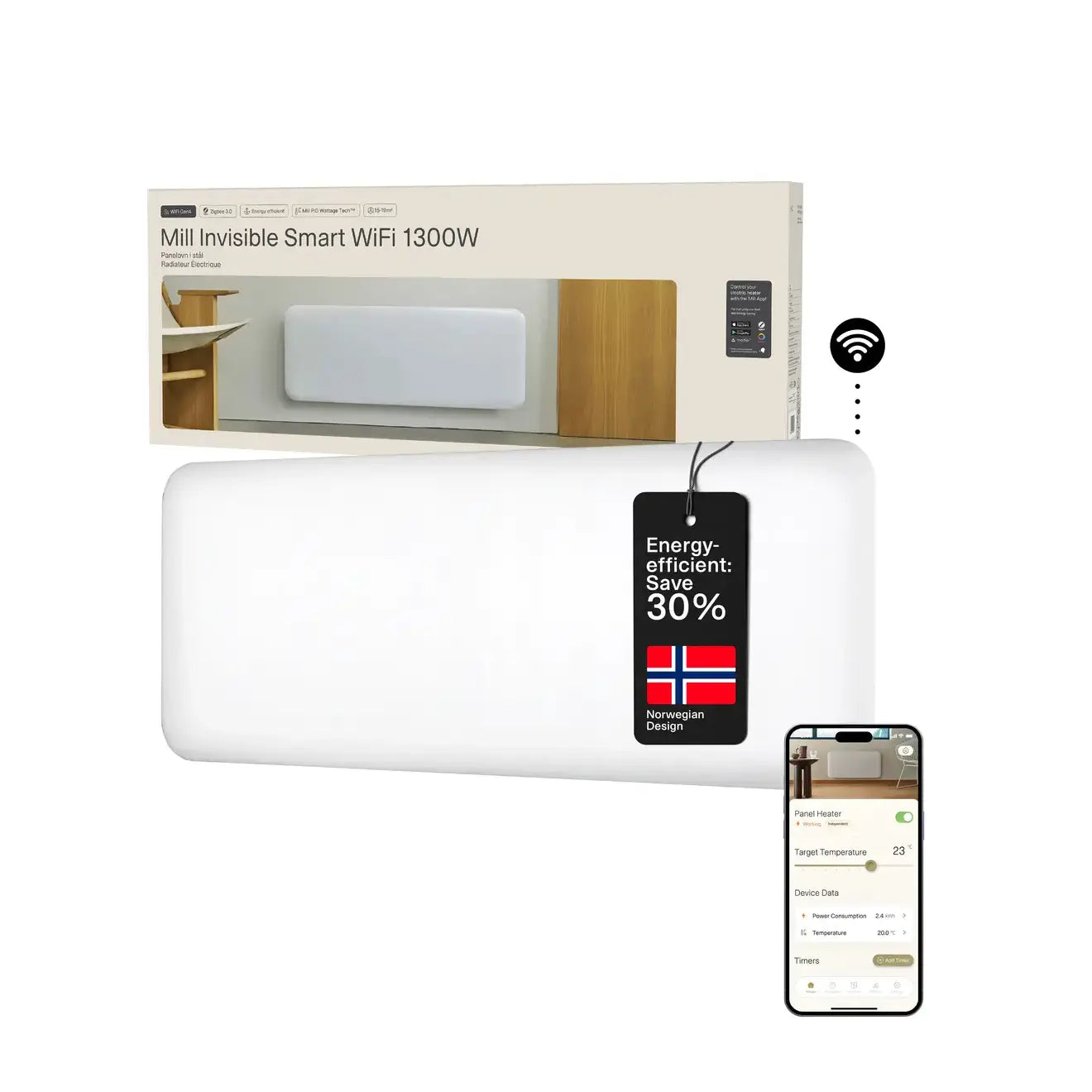 Mill | Invisible Smart WiFi Heater | PA1300WIFI4 | 1300 W | White