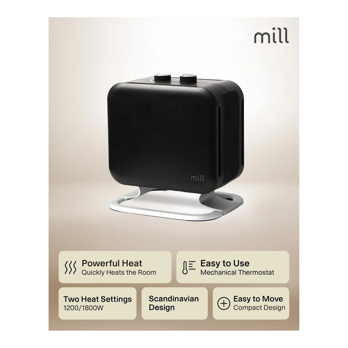 Mill | Fan Heater | CUS1800MECBA | Floor-standing | 1800 W | Black