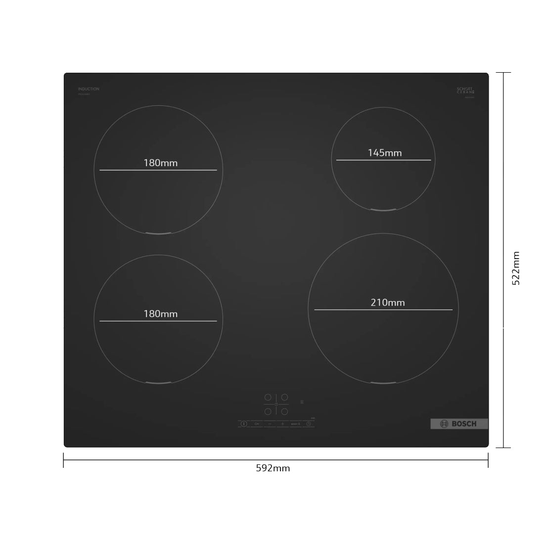Bosch | Hob | PIE61ABB5E | Induction Hob | 4 Cooking Zones | Touch Control | Matt Black