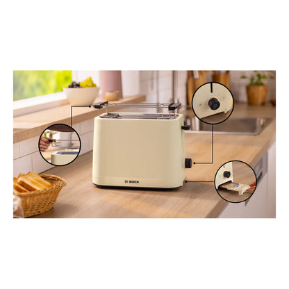 Bosch | MyMoment | TAT3M127 | Toaster | 950 W | 2 Slices | Cream