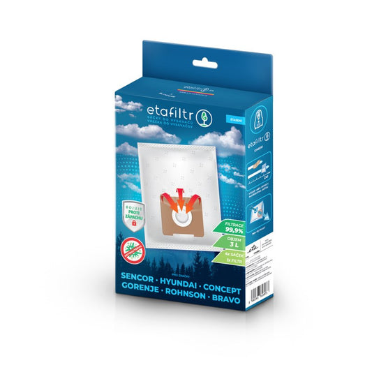 ETA | Dust Bags for Vacuum Cleaners | ETASEN1 | 4 Bags + 1 Filter | 3 L | White