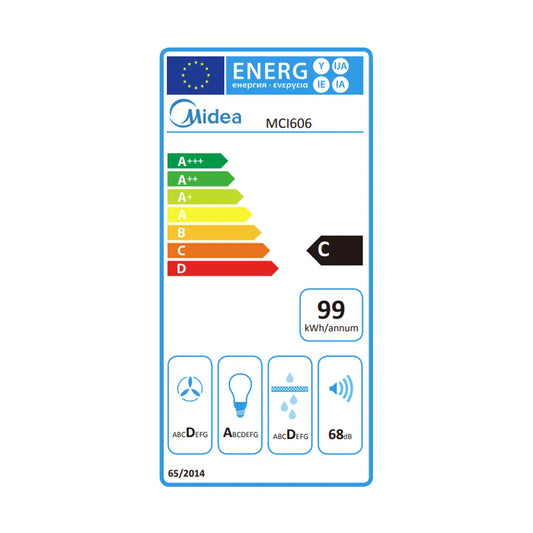 Midea | MCI606 | Einbauhaube | 610 m³/h | 3 Leistungsstufen | Mechanische Steuerung | Edelstahl