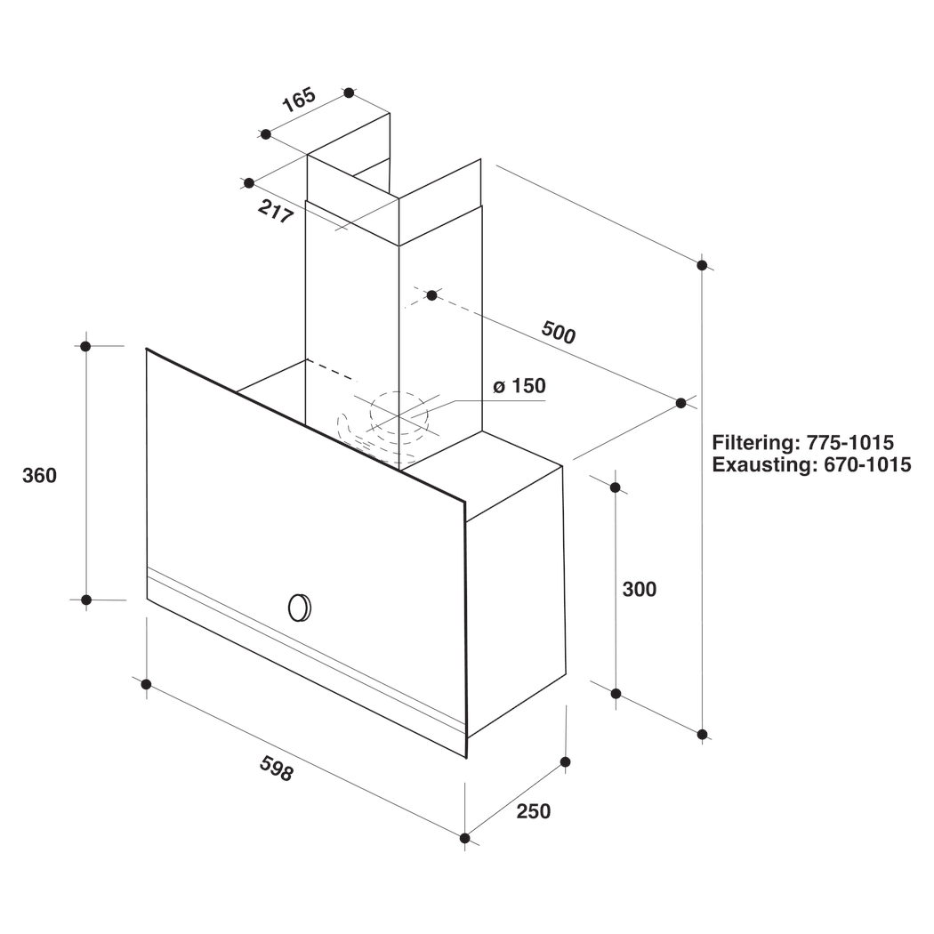 Whirlpool | WHVA 62F LM K | Angled Chimney Hood | 485 m³/h | 3 Speeds | LED | Black