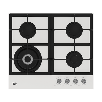 Beko | HILW 64225 SW | Gas Hob | 4 Cooking Zones | Wok Burner | Electric Ignition | Flame Failure Protection | White